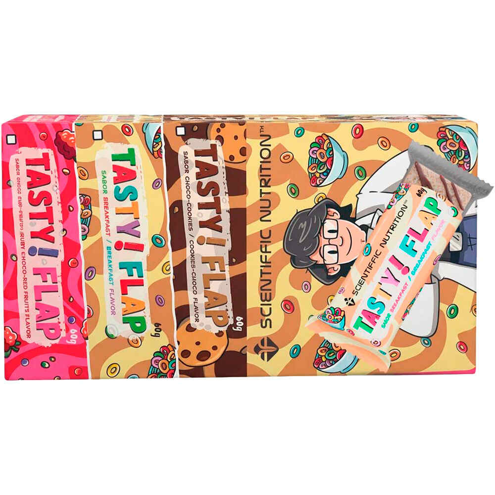 Scientiffic Nutrition barritas energéticas CAJA Tasty Flap 60g Breakfast 24uds vista frontal