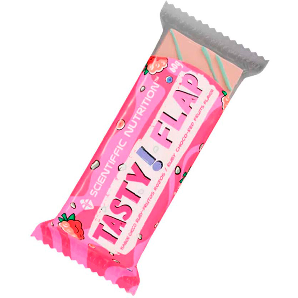 Scientiffic Nutrition barritas energéticas CAJA Tasty Flap 60g Choco Blanco Ruby Frambuesa 24uds 01