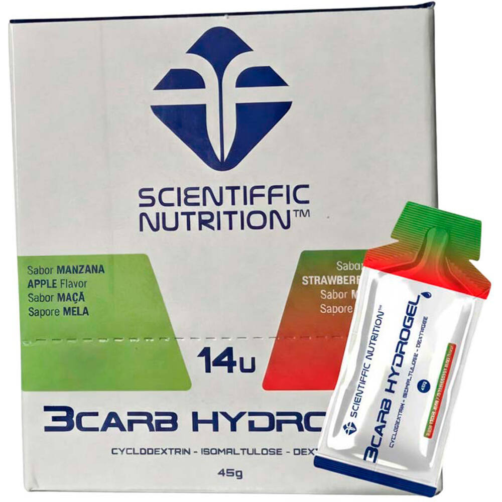 Scientiffic Nutrition energía instantánea CAJA 3CARB HIDROGEL 45g Fresa Kiwi 14 uds vista frontal