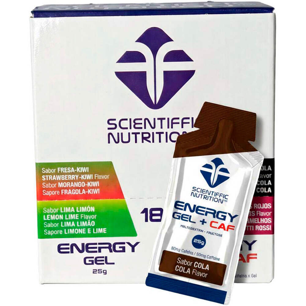 Scientiffic Nutrition energía instantánea CAJA Gel Energy 25g +CAF Cola 18 uds vista frontal