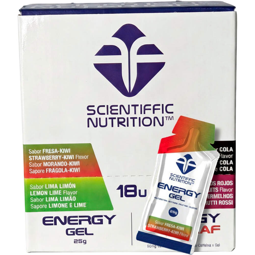 Scientiffic Nutrition energía instantánea CAJA Gel Energy 25g Fresa Kiwi 18 uds vista frontal