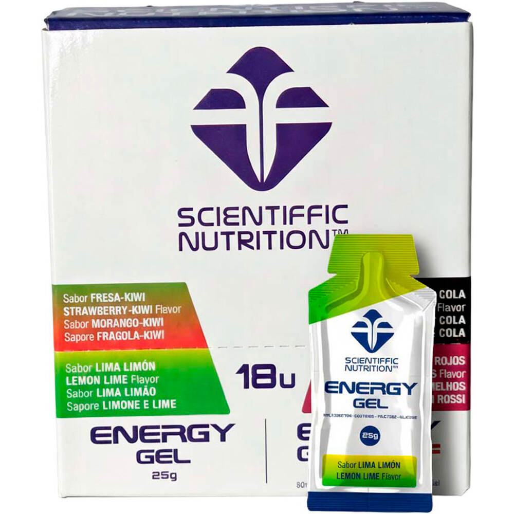Scientiffic Nutrition energía instantánea CAJA Gel Energy 25g Lima Limn 18 uds vista frontal