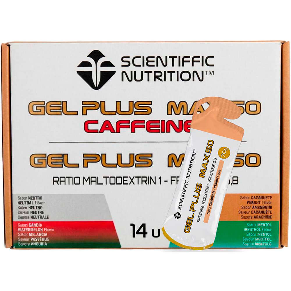 Scientiffic Nutrition energía instantánea CAJA Gel + MAX 50 70G Cacahuete Salado 14uds vista frontal