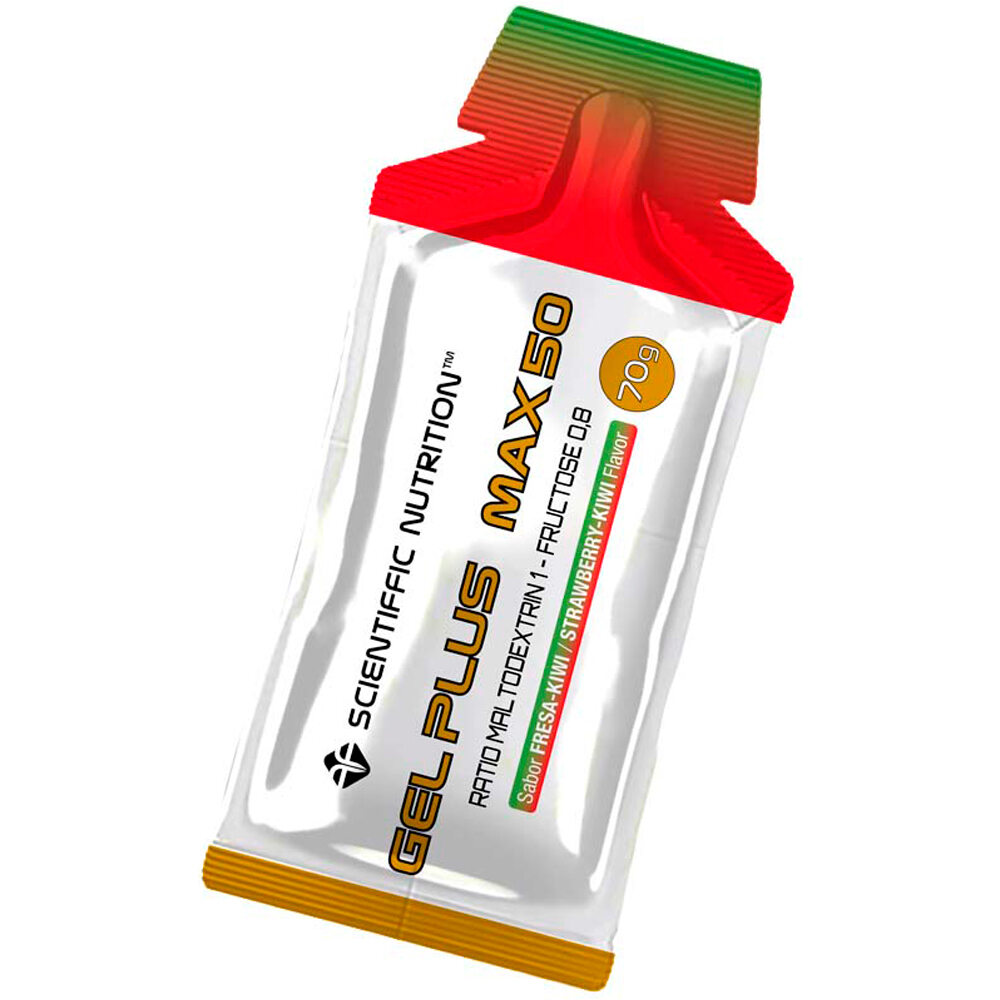Scientiffic Nutrition energía instantánea CAJA Gel + MAX 50  70g Fresa Kiwi 14uds vista frontal