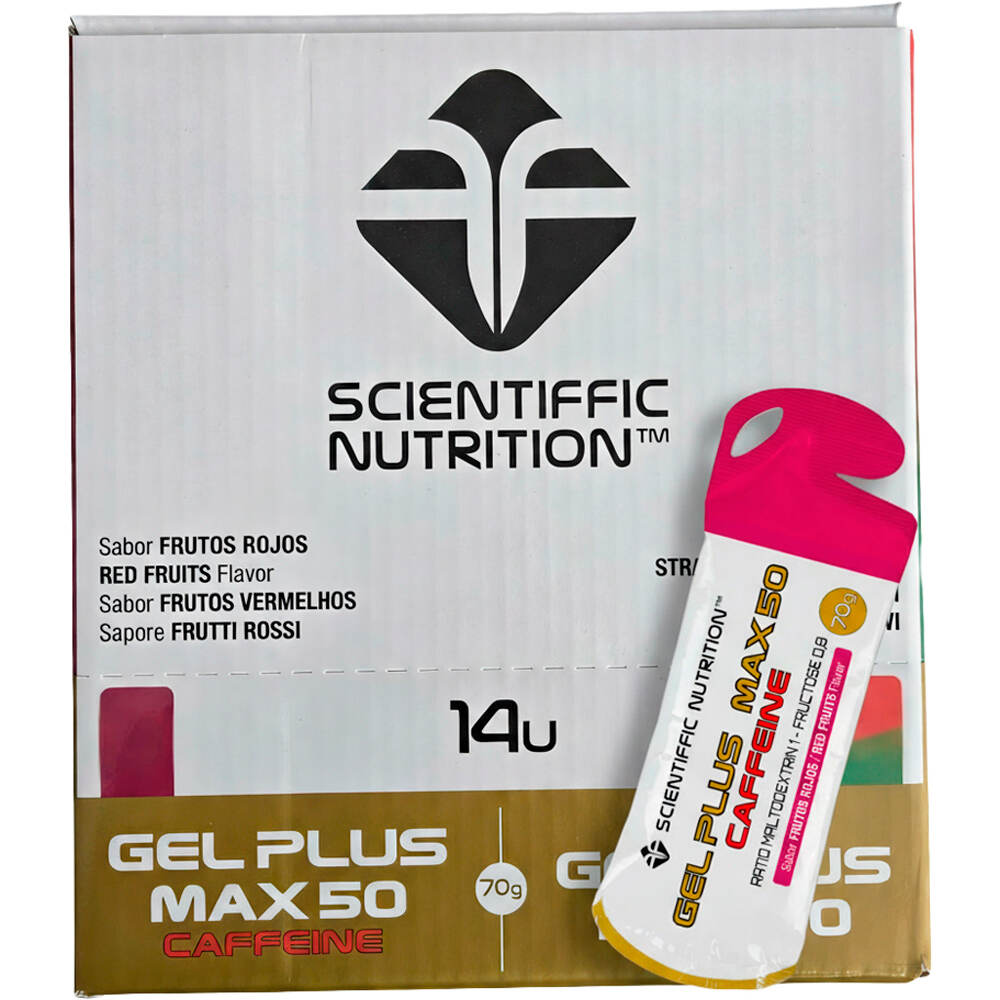Scientiffic Nutrition energía instantánea CAJA Gel + MAX 50 + CAF 70g Frutos Rojos vista frontal