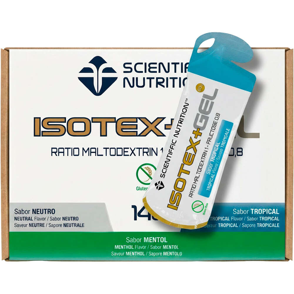 Scientiffic Nutrition energía instantánea CAJA ISOTEX GEL 60G Tropical 14uds vista frontal