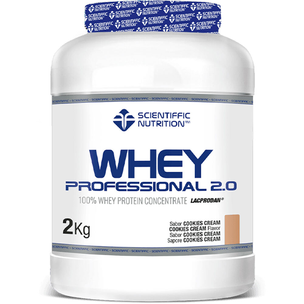 Scientiffic Nutrition proteínas Whey Professional 2.0 Lacprodan Digezyme Cookies Cream 2kg vista frontal