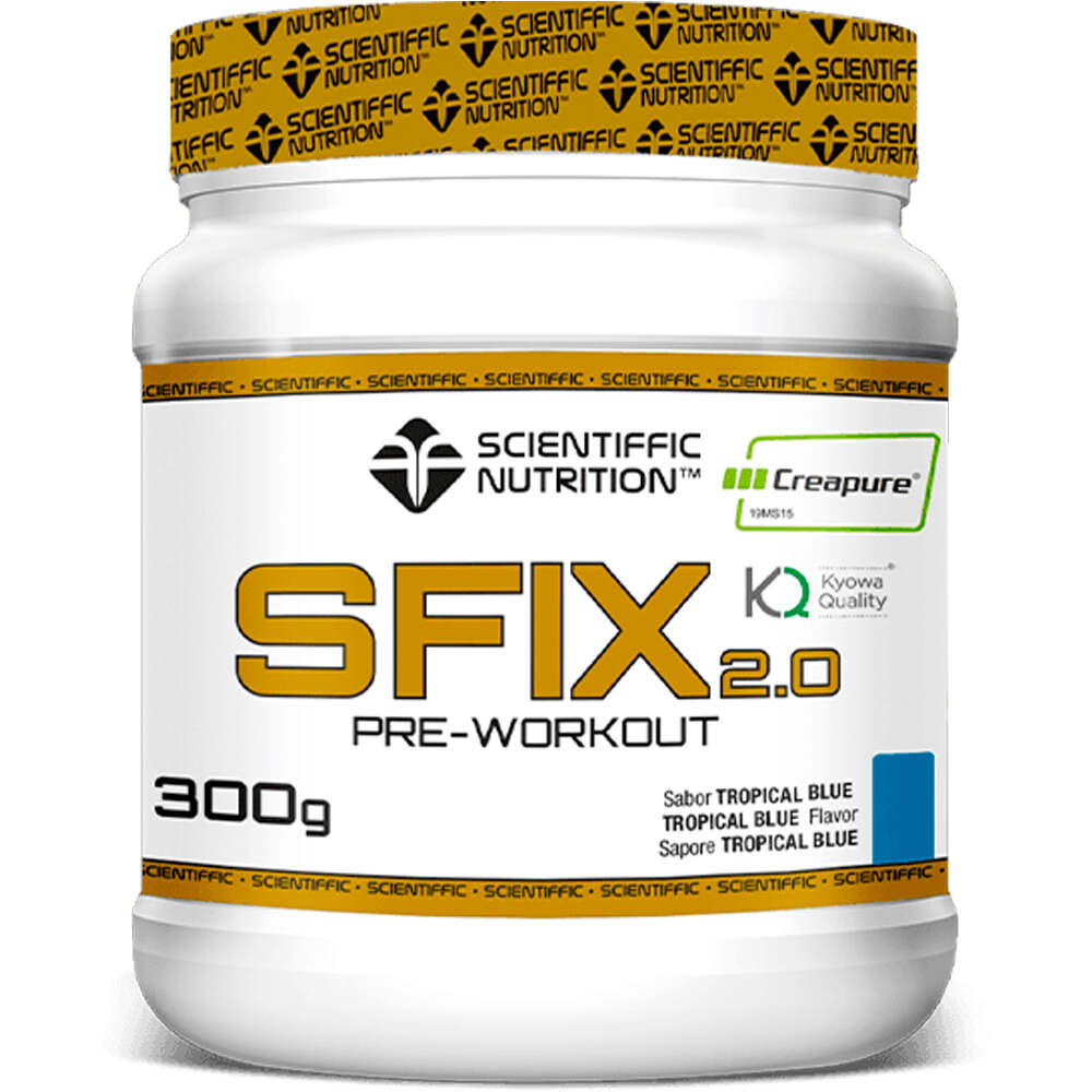 Scientiffic Nutrition Recuperacion SFIX 2.0 Pre-Workout Creapure Kyowa Tropical Blue 300g vista frontal