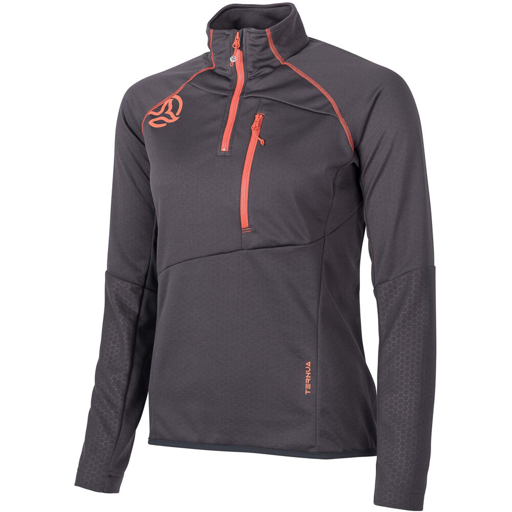 Ternua camiseta montaña manga larga mujer BERLANA 2.0 1/2 ZIP W vista frontal