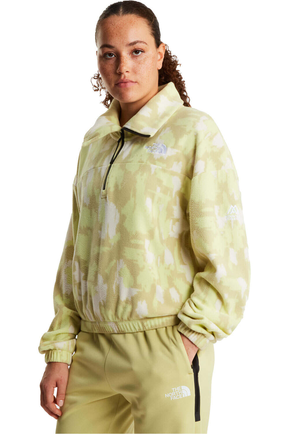 The North Face camiseta montaña manga larga mujer W MOUNTAIN ATHLETICS FLEECE 1/4 ZIP-PRIN vista frontal