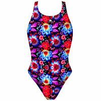 Turbo bañador natación mujer BAADOR TIRANTE ANCHO  BLACK FLOWER vista frontal