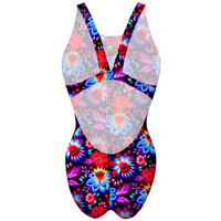 Turbo bañador natación mujer BAADOR TIRANTE ANCHO  BLACK FLOWER vista trasera