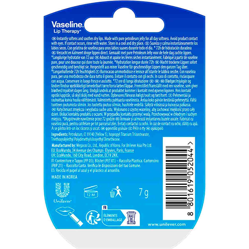 Vaseline protector labial VASELINE LIP CARE ORIGINAL 7G 01