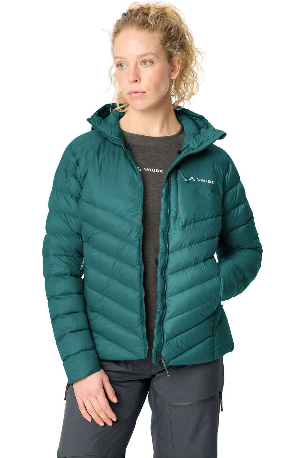 Vaude chaqueta outdoor mujer Women's Monviso Down Hooded Jacket vista detalle