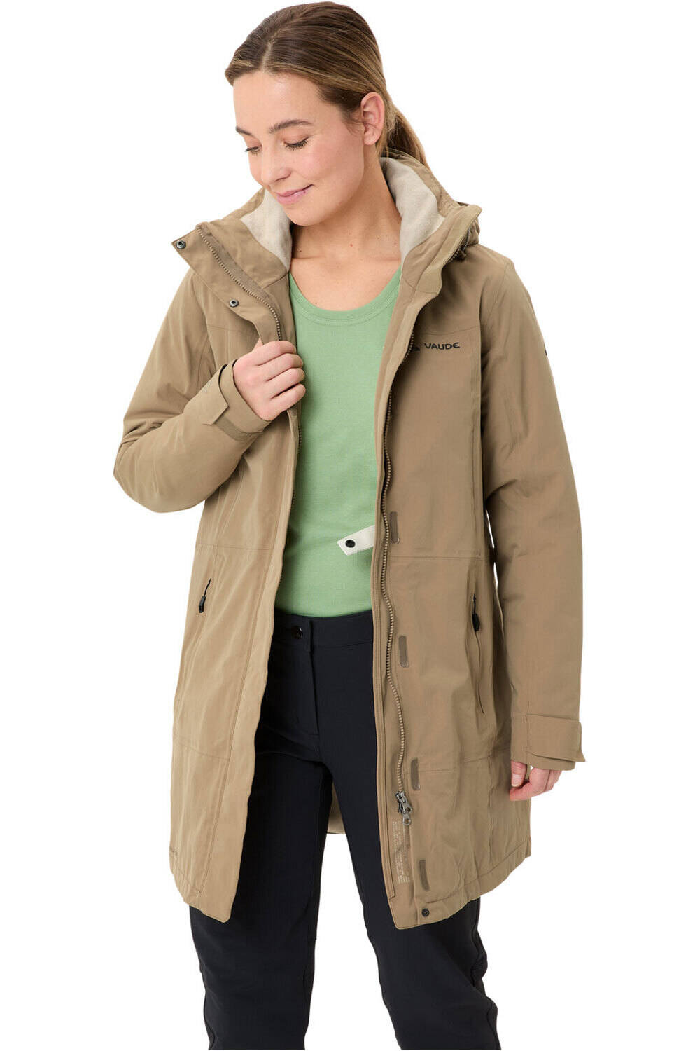 Vaude chaqueta outdoor mujer Women's Skomer Wool Parka II vista detalle