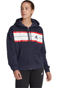 adidas sudadera mujer Essentials Pinstripe Block Fleece Full-Zip Loose Fit (con capucha) vista frontal