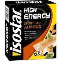 Isostar barritas energéticas BARR HIGH ENERGY ALMENDRA 6P vista frontal