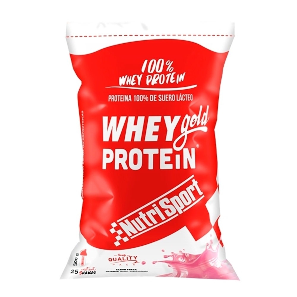 Nutrisport proteínas WHEY GOLD FRESA  500g vista frontal