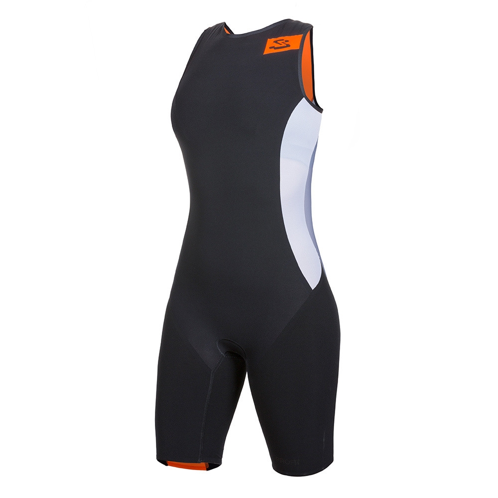 Spiuk ropa triatlón mujer TRITRAJE SPRINT MUJER NEGRO/NARANJA AV vista frontal