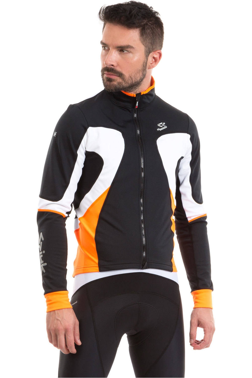 Spiuk cortavientos ciclismo hombre CHAQUETA TEAM HOMBRE 2016 NEGRO/NARANJA AV/BLANCO vista frontal