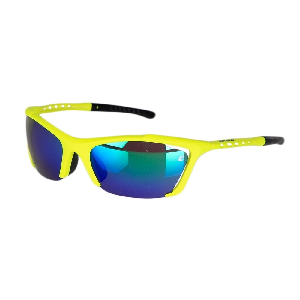 Eassun gafas ciclismo TRACK. Montura amarilla fluor/lente verde revo. vista frontal