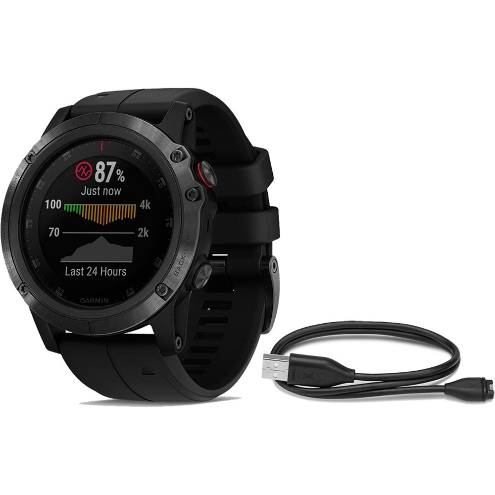 Garmin pulsómetros con gps FENIX 5X PLUS ZAFIRO NEGRO CORREA NEGRA vista frontal