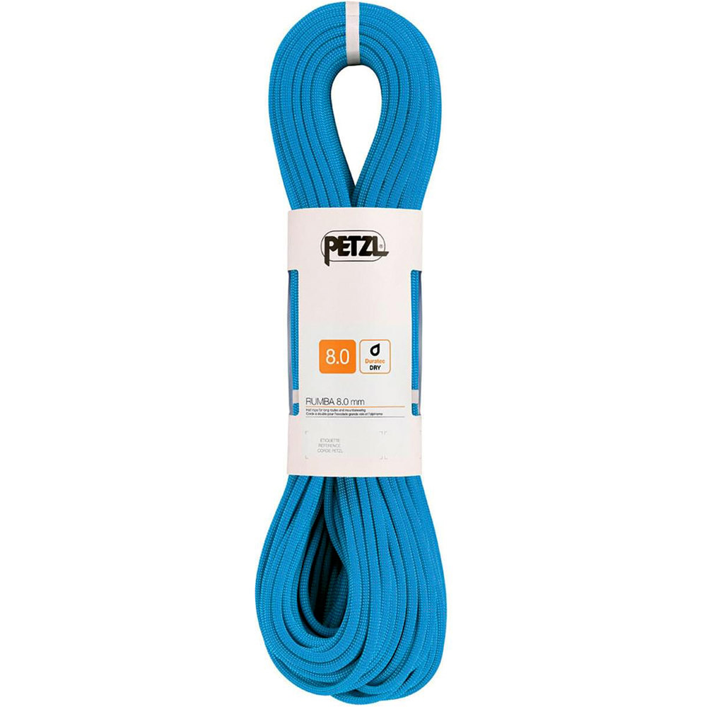 Petzl cuerda escalada DOBLE RUMA  8 mm 60 m AZ vista frontal