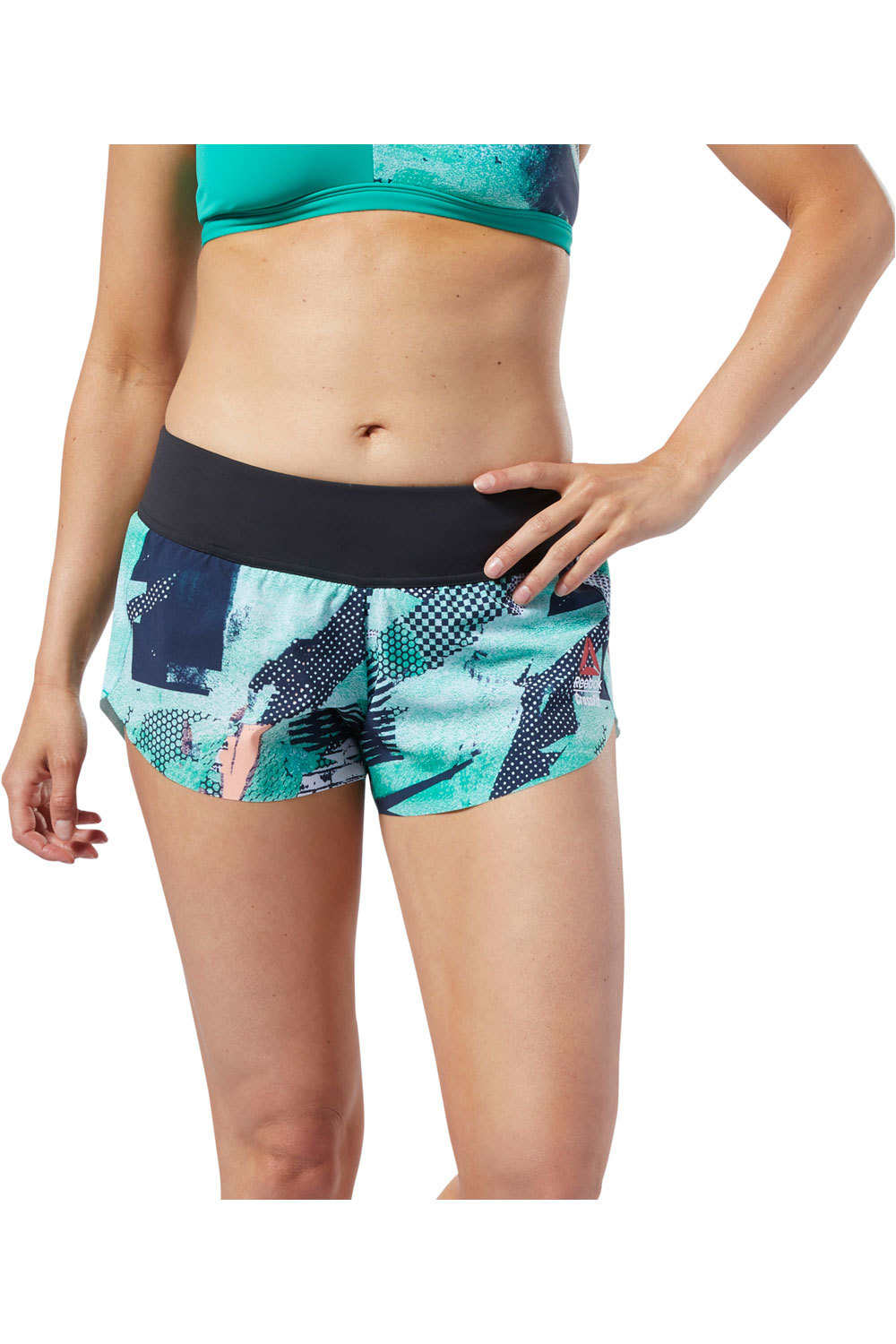 Reebok mallas piratas fitness mujer RC KNW Short Print vista frontal