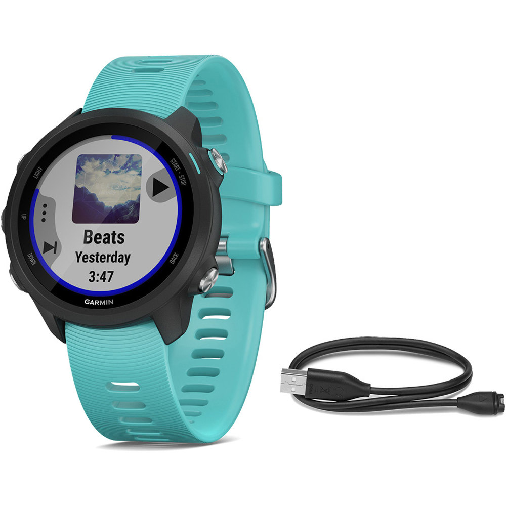 Garmin pulsómetros con gps Forerunner 245M (Music) BK AQUA vista frontal