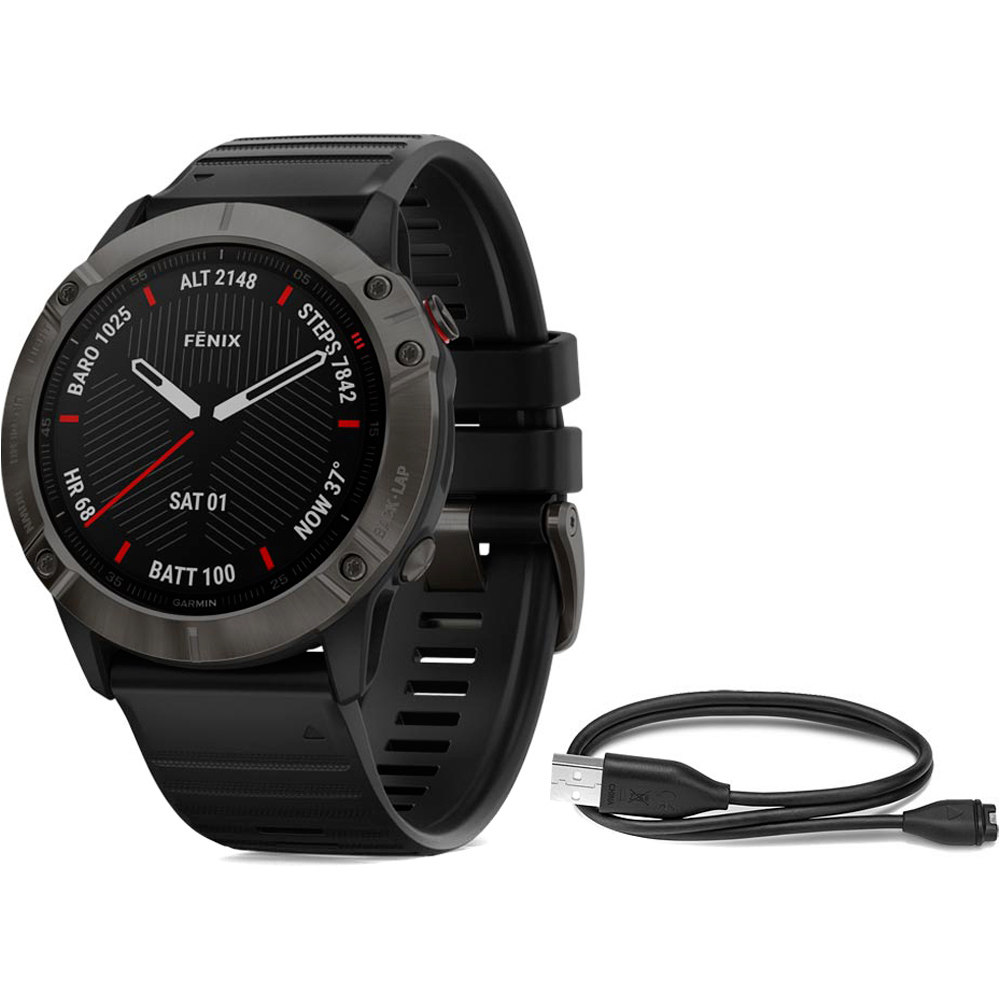 Garmin pulsómetros con gps FENIX 6XSapphire Carbon Grey w/Black Ba vista frontal