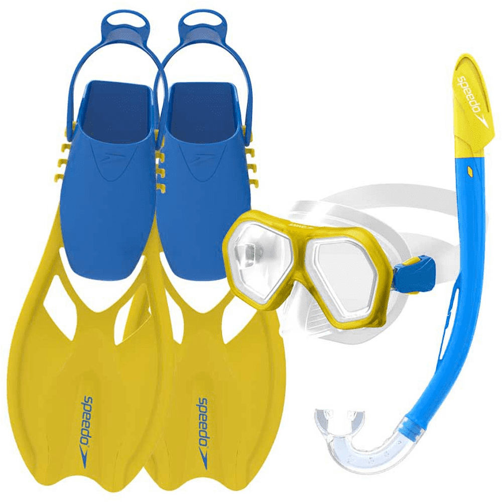 Speedo kit gafastubo y aletas snorkel SPEEDO LEISURE JUNIOR DUAL LENSES AND FINS SET vista frontal