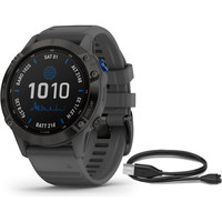 Garmin pulsómetros con gps FENIX 6 Pro Solar Negro correa gris vista frontal