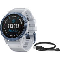 Garmin pulsómetros con gps FENIX 6 Pro Solar Azul correa blanca vista frontal