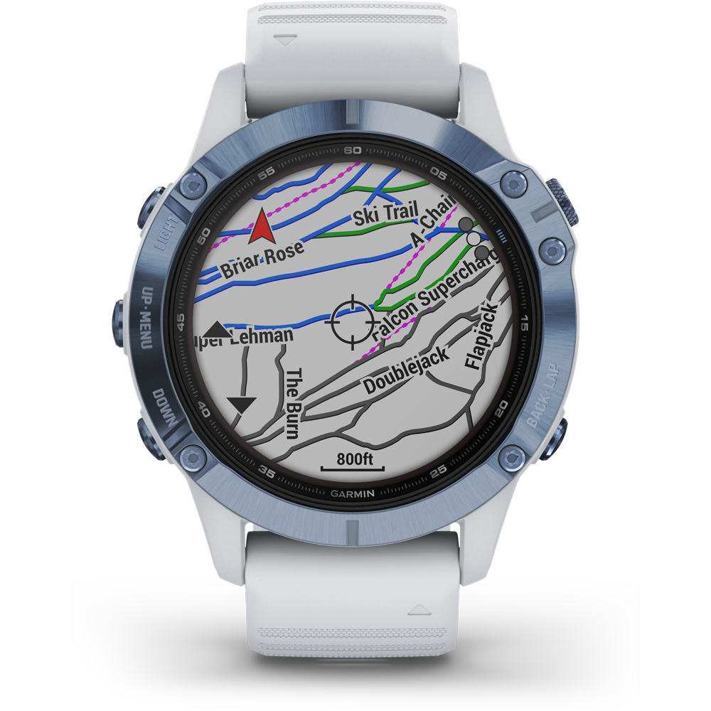 Garmin pulsómetros con gps FENIX 6 Pro Solar Azul correa blanca 02