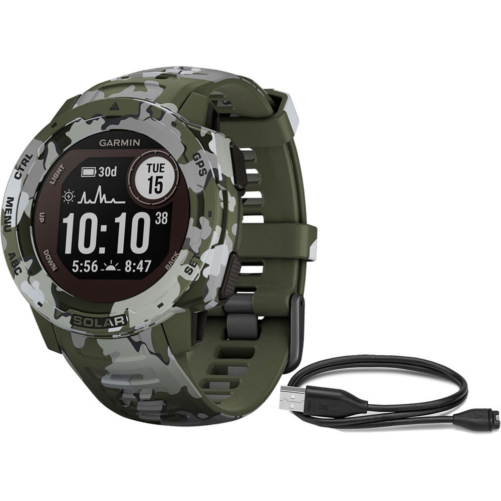 Garmin pulsómetros con gps INSTINCT Solar Camo Militar vista frontal