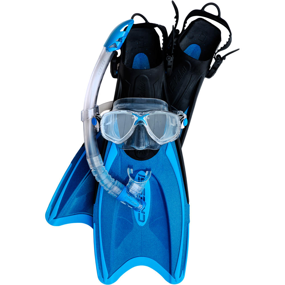 Cressi Sub kit gafastubo y aletas snorkel KIT PALAU AZ vista frontal