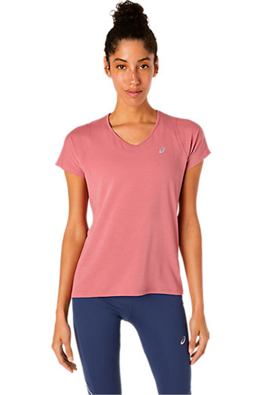 Asics camiseta entrenamiento manga corta mujer V-NECK SS TOP vista frontal