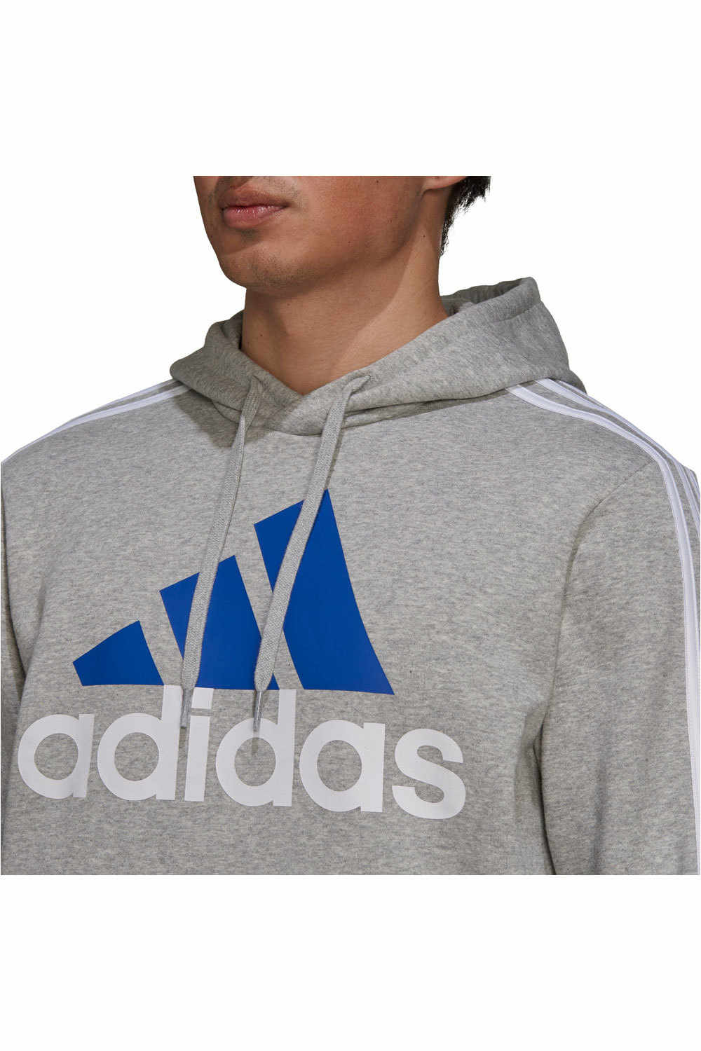 adidas sudadera hombre Essentials Fleece Logo 3 bandas con capucha vista detalle