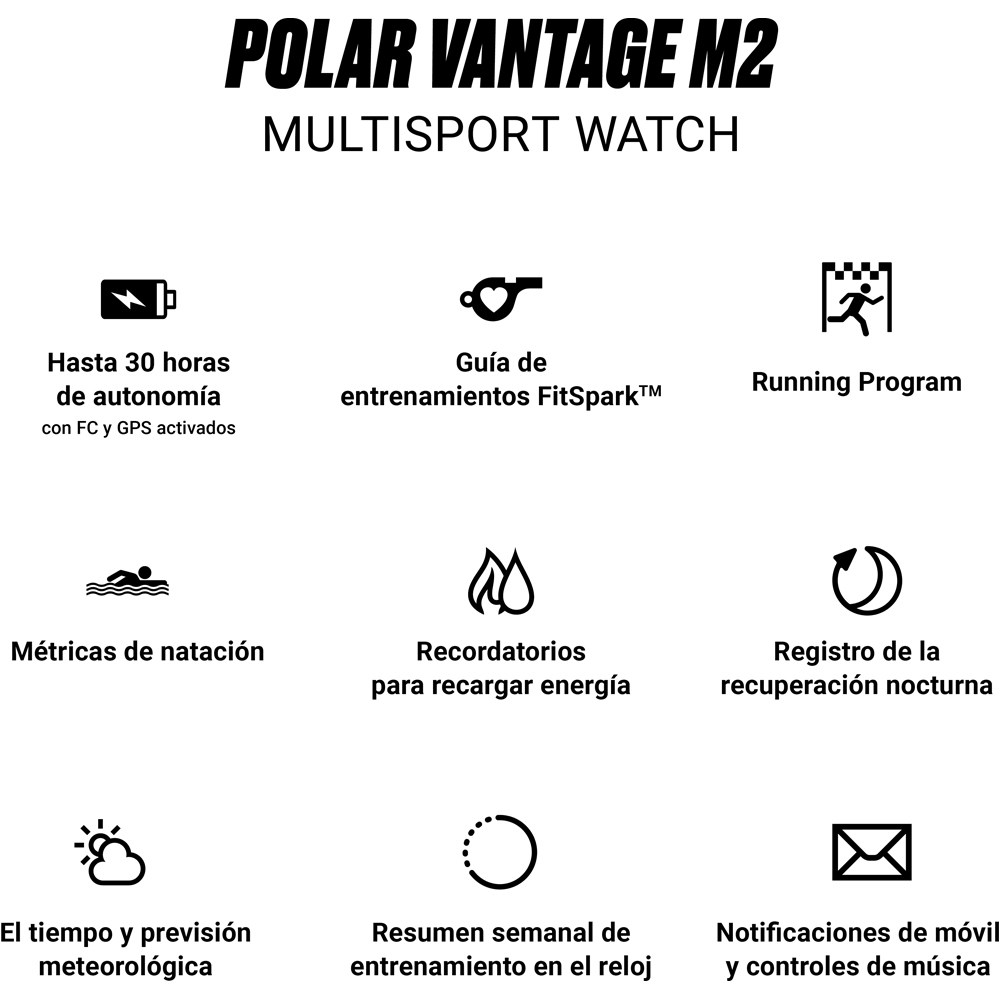 Polar pulsómetros con gps POLAR VANTAGE M2 BLK/GRY S-L 08