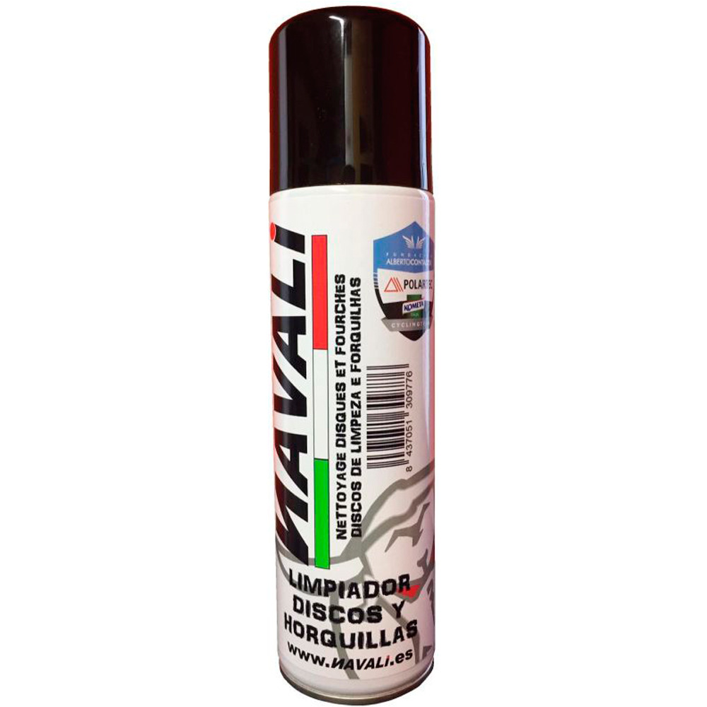 Navali abrillantador y desengrasante bicicleta SPRAY LIMPIADOR DISCOS/HORQUILLA 250ML vista frontal