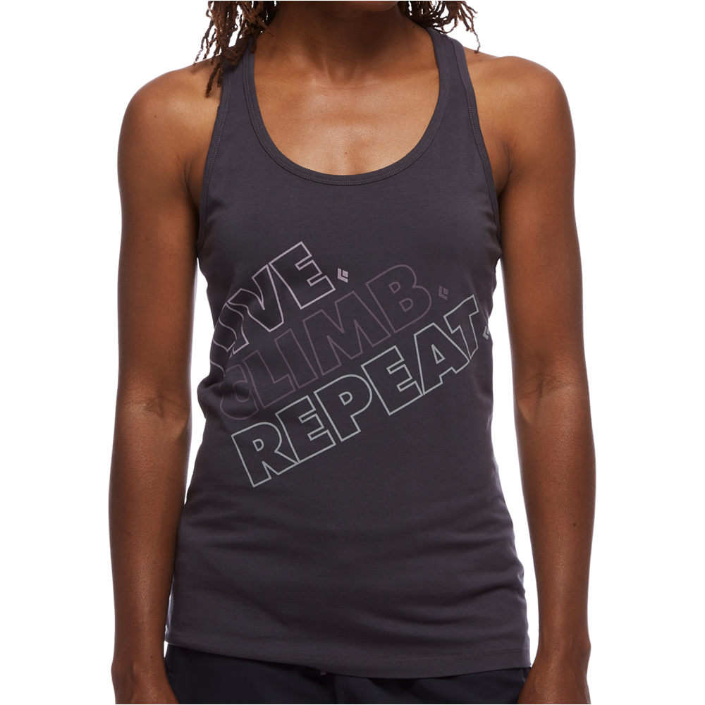 Black Diamond camiseta montaña manga corta mujer W LIVE.CLIMB.REPEAT. TANK vista frontal