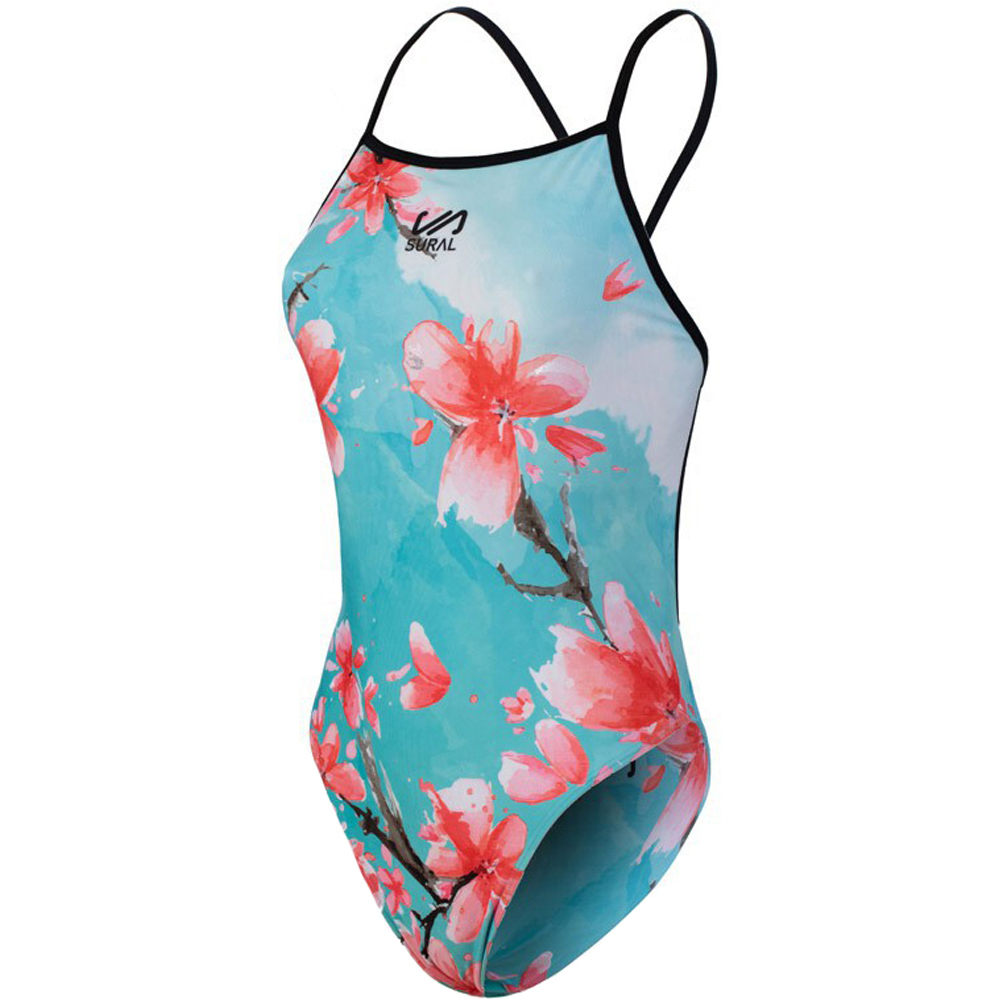 Flores bañador natación mujer Celeste