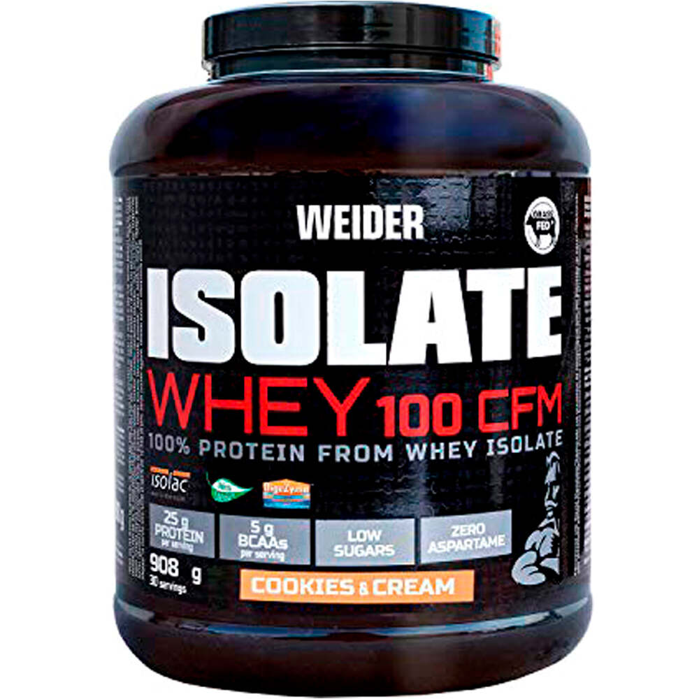 Weider Proteinas Aislado Suero/Whey Isolate Whey 100 CFM Cookies 908 g vista frontal