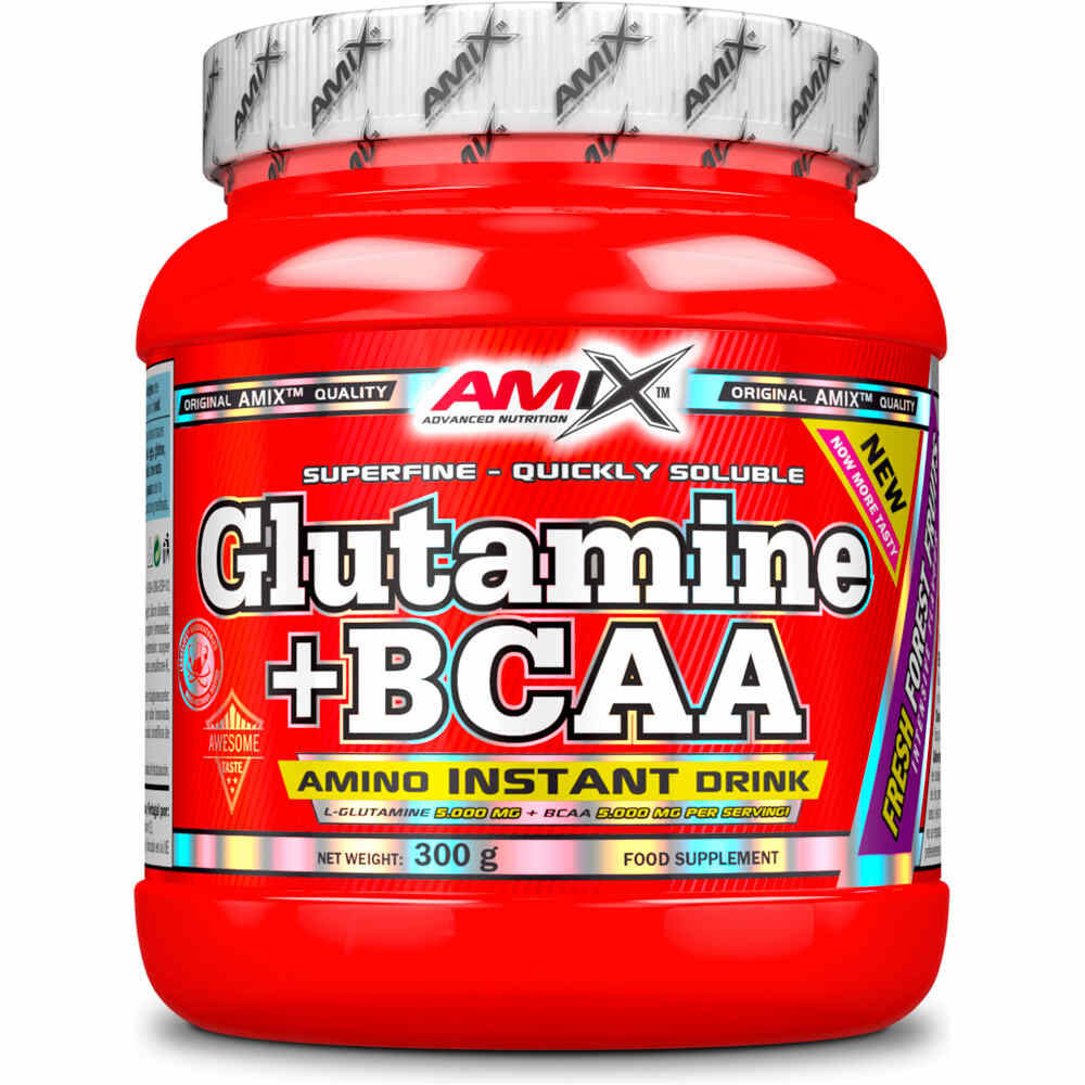 Amix Nutrition Aminoacidos GLUTAMINE+BCAA 300 GR Frutas del bosque vista frontal
