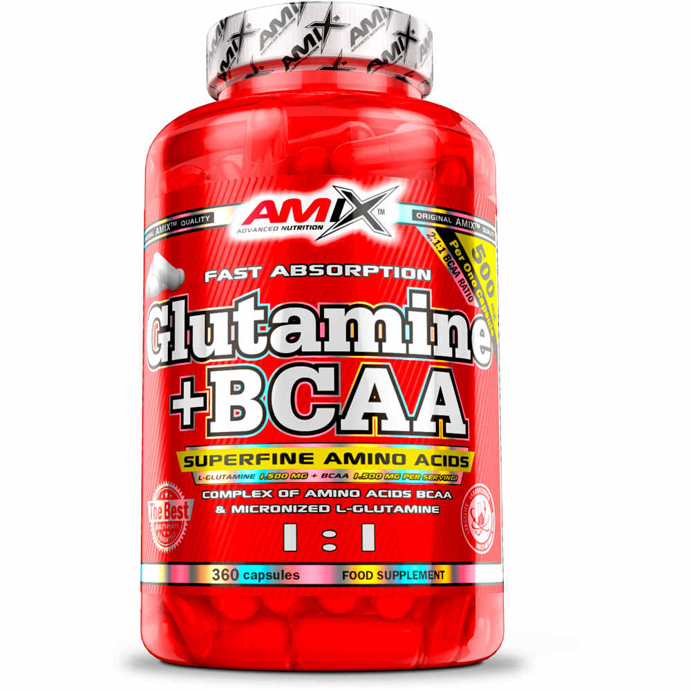 Amix Nutrition Aminoacidos GLUTAMINE+BCAA 360 CAPS vista frontal