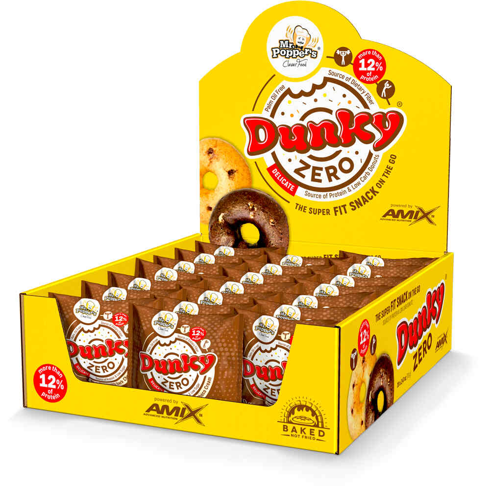 Mr. Poppers Aperitivos/Snacks CAJA DUNKY ZERO 20*70GR Bla Cookie Choco vista frontal