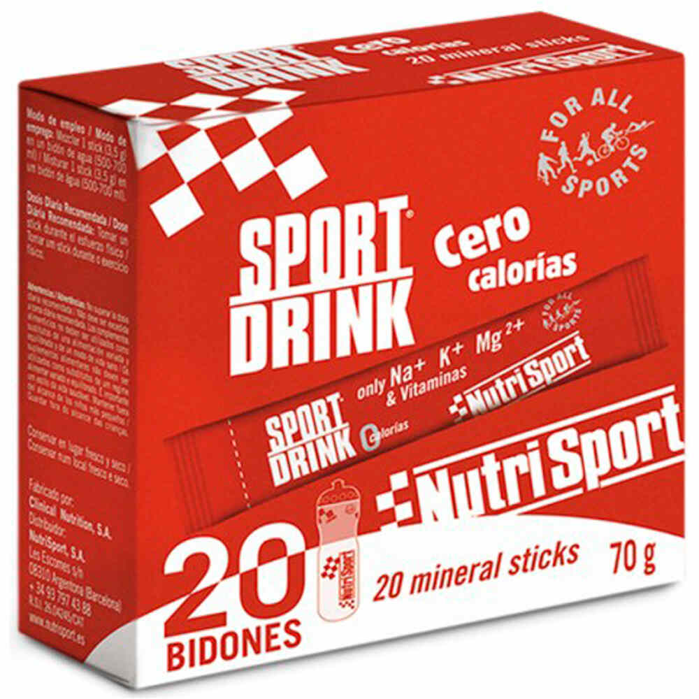 Nutrisport hidratación SPORTDRINK CERO CALORI 20stick vista frontal