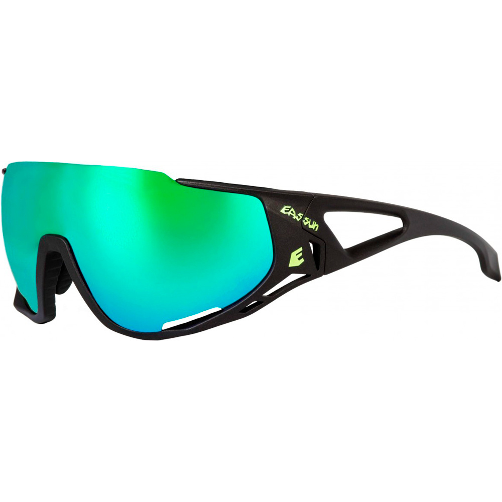 Eassun gafas ciclismo MORTIROLO. Matt black/green revo lens. vista frontal