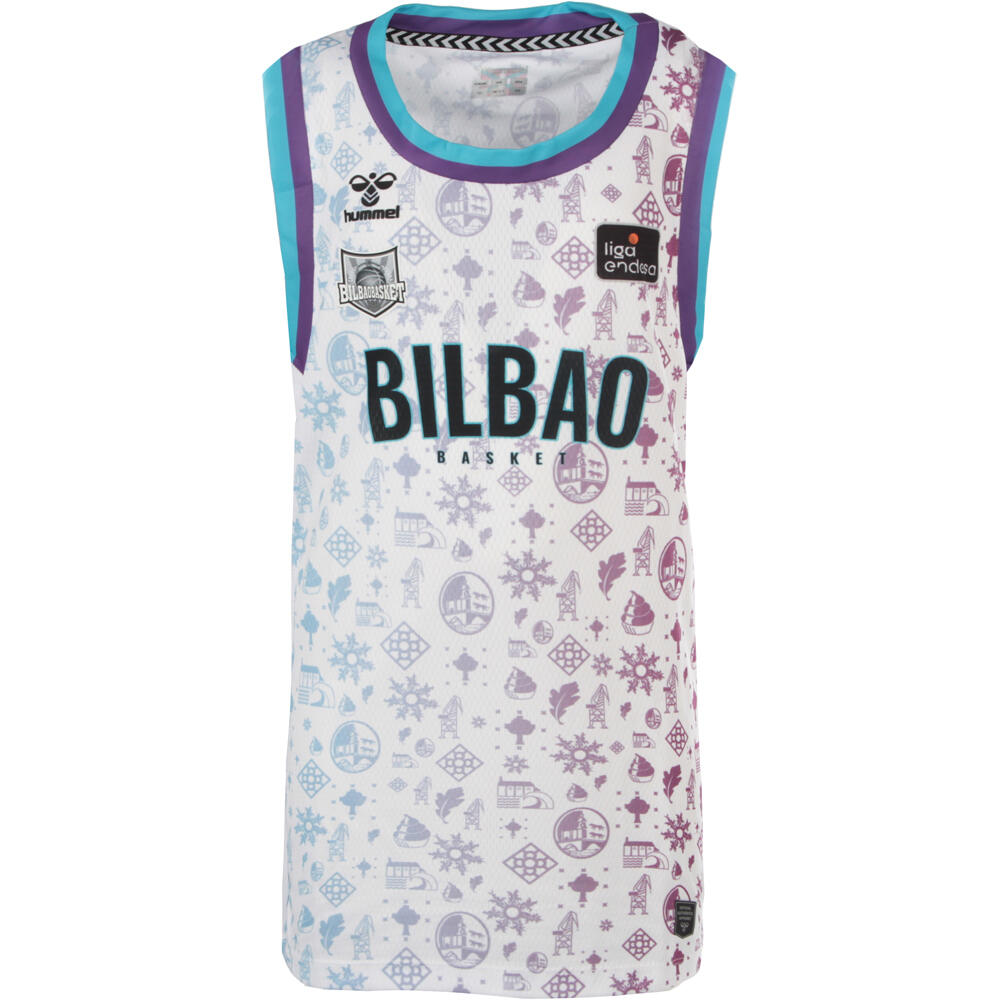 Hummel camiseta oficial baloncesto niños BILBAO BASKET KIDS AWAY T-SHIRT 22 vista frontal