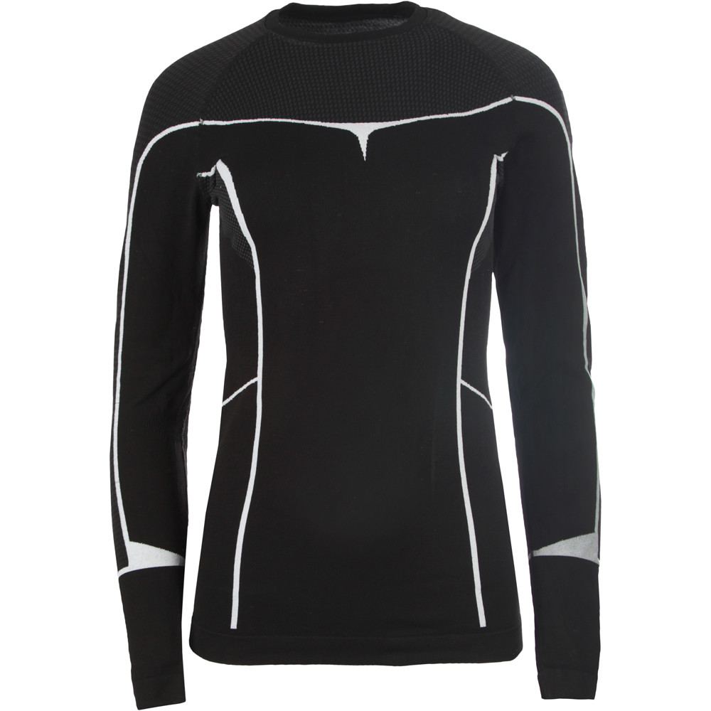 Lady crew neck long sleeves camiseta térmica manga larga mujer Negro (L)